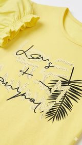 Girls Yellow Printed Night Suit Set