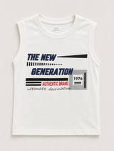Kids White Sleeveless Graphic Tank Top – Casual Summer Cotton Vest for Boys