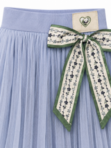 Girls Sky Blue Tulle Skirt with Floral Bow – Princess Party Wear Kids Skirt