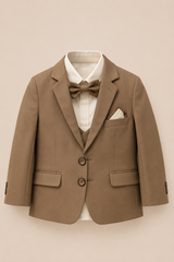 Kids Premium Camel Brown Formal Suit – Elegant Blazer Party Wear Set for Boys