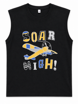 Kids Black Sleeveless “Soar High” Airplane Graphic Tank Top – Casual Summer Vest for Boys