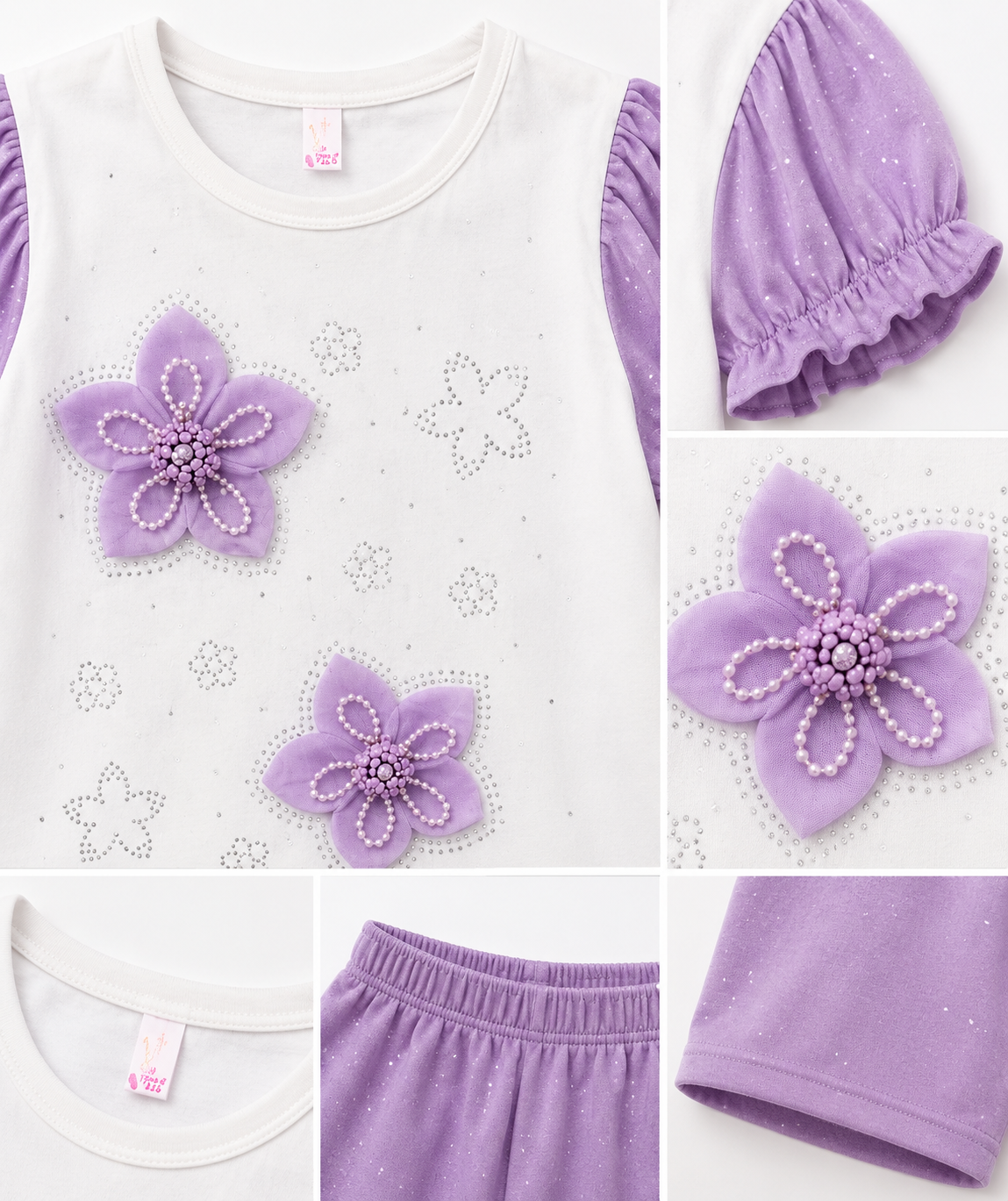 Girls Lavender Floral Summer Co-ord Set – Puff Sleeve Top & Shorts