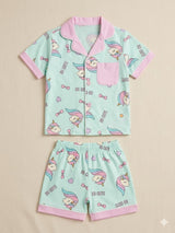 Kids Pastel Printed Shirt & Shorts Set – Casual Cotton Summer Outfit