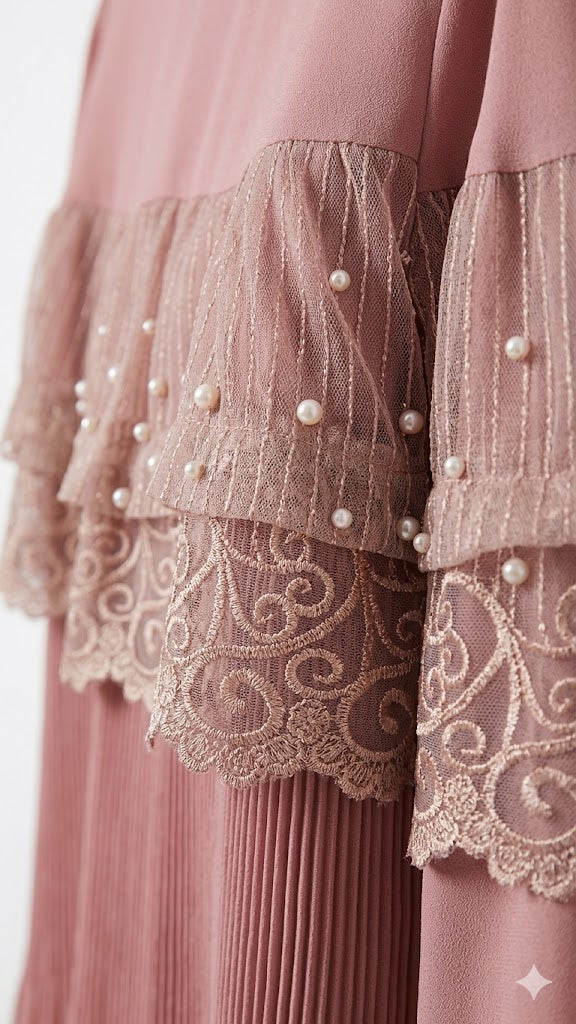 Girls Dusty Pink Pleated Lace Party Top