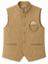 Kids Golden Textured Waistcoat – Premium Wedding & Festive Ethnic Waistcoat for Boys