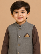Boys Brown Waistcoat Kurta Shalwar Set – Formal Ethnic Wear for Kids