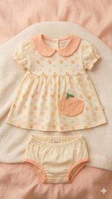 Baby Girl Floral Dress – Soft Cotton Summer Outfit (Peach & Yellow)