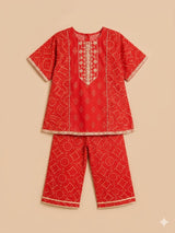 Girls Red Printed Kurti Trouser Set – Traditional Kids Ethnic Wear