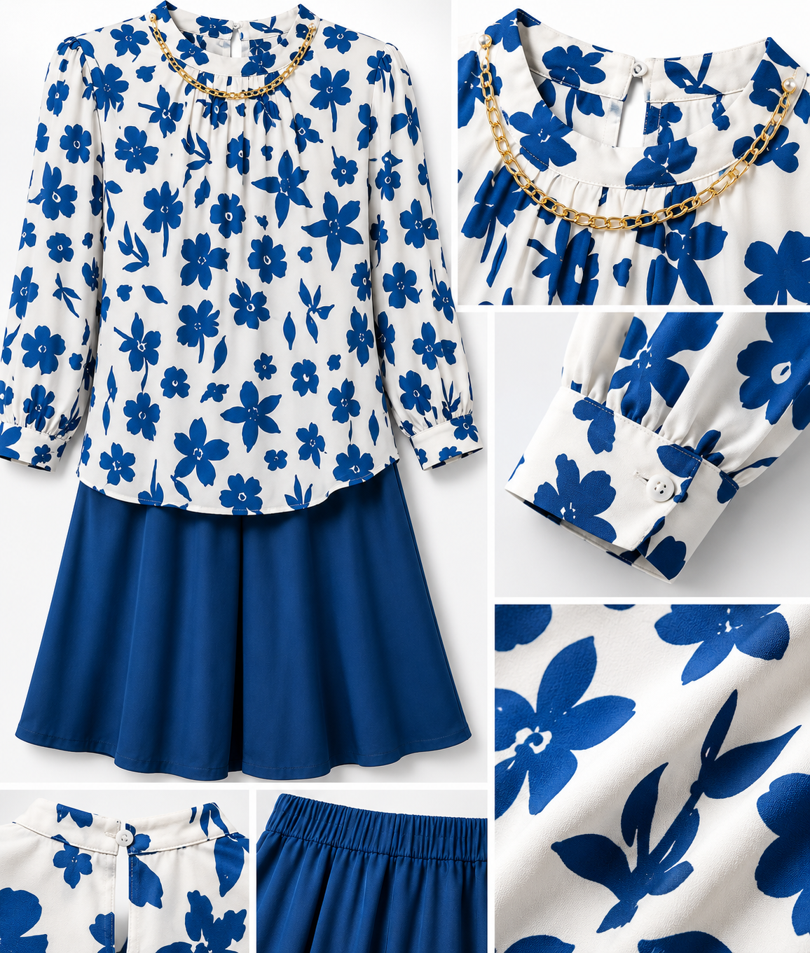 Girls Blue Floral Co-ord Set – Printed Top & Wide Leg Culotte Pants