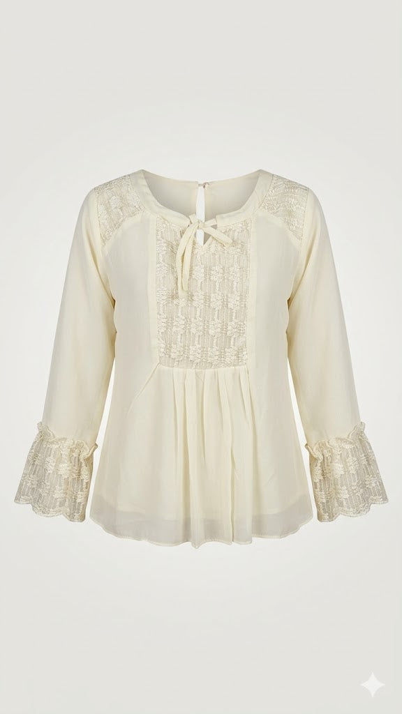 Girls Ivory Lace Detail Peplum Top