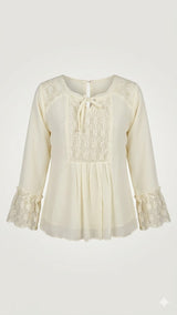 Girls Ivory Lace Detail Peplum Top