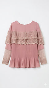 Girls Dusty Pink Pleated Lace Party Top
