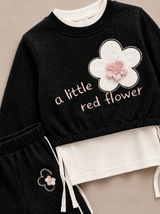 Girls Black Flower Printed Winter Co-Ord Set – 2 Piece Kids Outfit