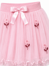 Girls Pink Embroidered Tulle Skirt – Bow Detail Princess Party Wear Skirt