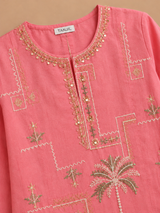 Girls Pink Embroidered 2 Piece Suit Set – Elegant Ethnic Festive Wear for Kids