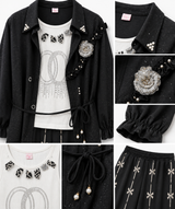 Girls Black 3-Piece Co-ord Set – Embellished Inner Top, Belted Shirt & Wide Leg Pants