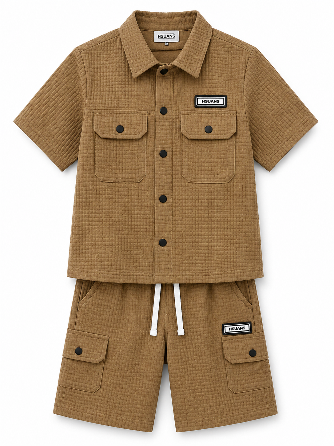 Boys Premium Cargo Co-Ord Set – Textured Shirt & Cargo Shorts