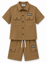 Boys Premium Cargo Co-Ord Set – Textured Shirt & Cargo Shorts
