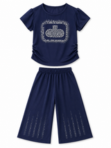 Girls Navy Blue Rhinestone Co-Ord Set