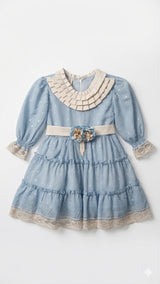 Girls Sky Blue Ruffle Lace Party Dress