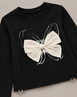 Girls Black Butterfly Bow T-Shirt – Full Sleeves Stylish Top