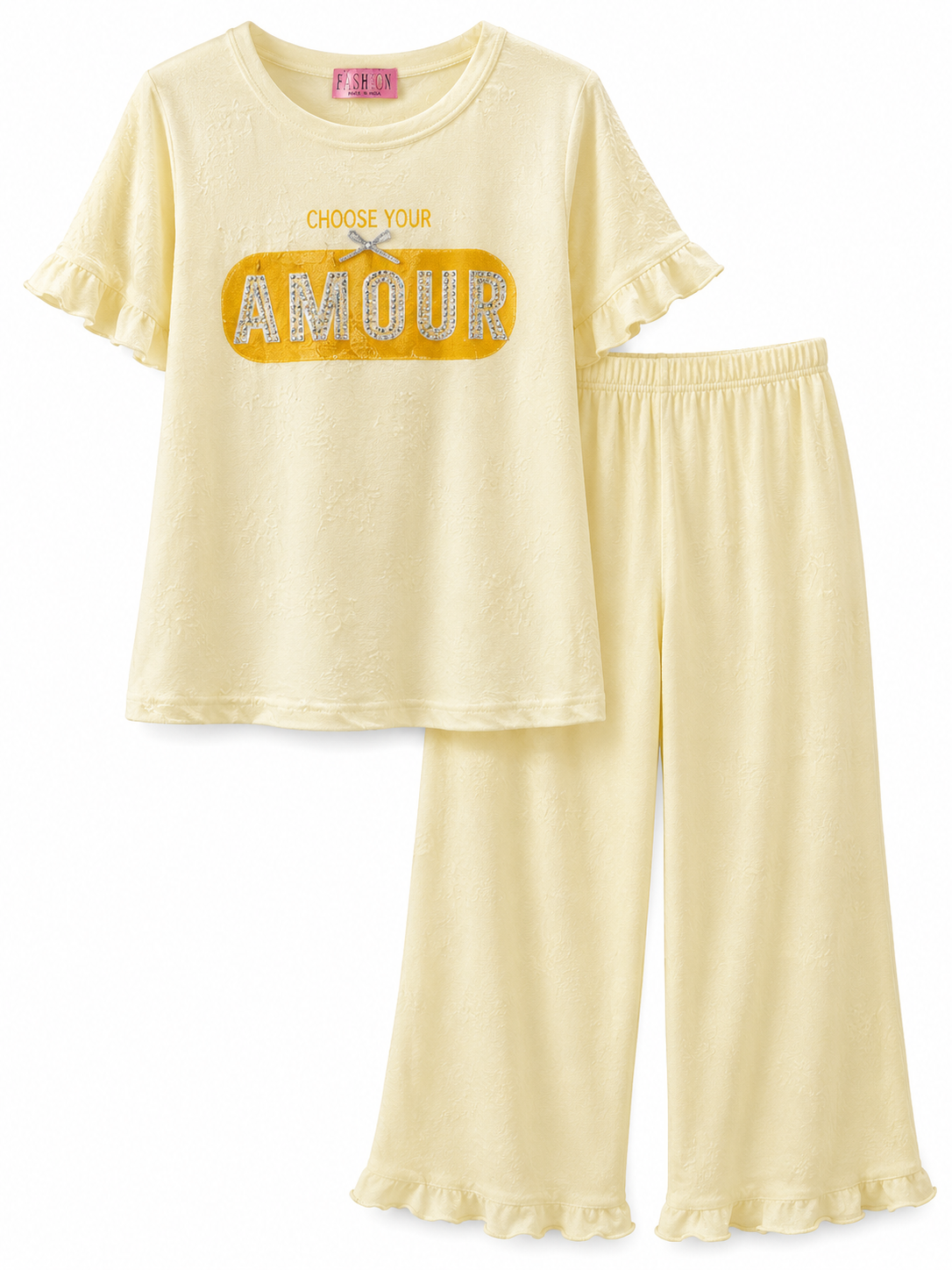 Girls Soft Lounge Co-Ord Set – Printed Top & Wide Leg Pants