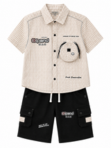 Boys Checked Cargo Co-Ord Set – Premium Shirt & Cargo Shorts