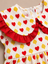 Girls Red & Yellow Heart Print Frill Collar Dress – Cute Casual Kids Frock