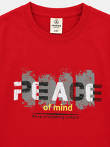 Kids Red Graphic T-Shirt – Peace of Mind Casual Cotton Tee for Boys