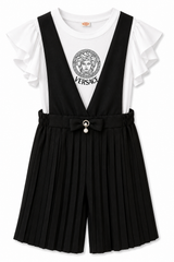 Girls Black Pleated Jumsuit Set – Flutter Sleeve Top & Bow Detail Romper