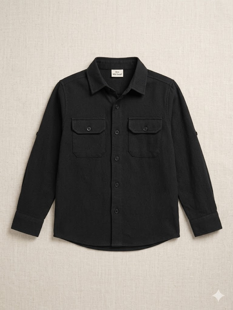 Boys Black Casual Cotton Shirt – Long Sleeve Premium Kids Shirt