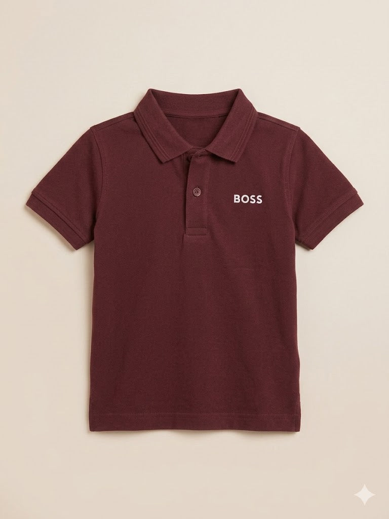 Boys Maroon Polo T-Shirt – Casual Cotton Short Sleeve Top