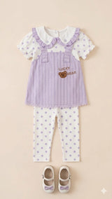 Girls Lavender Tunic Top & Printed Leggings Set – Casual Cotton Outfit