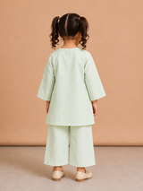 Girls Mint Green Embroidered Kurti Trouser Set – Elegant Kids Ethnic Wear