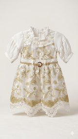 Girls White & Gold Embroidered Party Dress